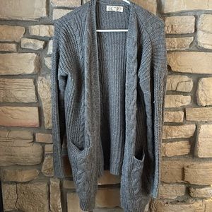 Dark Gray Knit Open-Front Cardigan